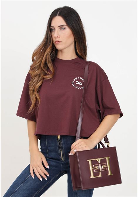 Burgundy short-sleeved T-shirt for women with logo print ELISABETTA FRANCHI | MA00646E2CG3